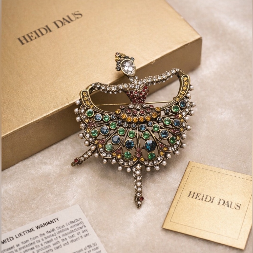 Heidi Daus Ballerina Swarovski Crystal Brooch NIB Sign Statement PinBalletcore
